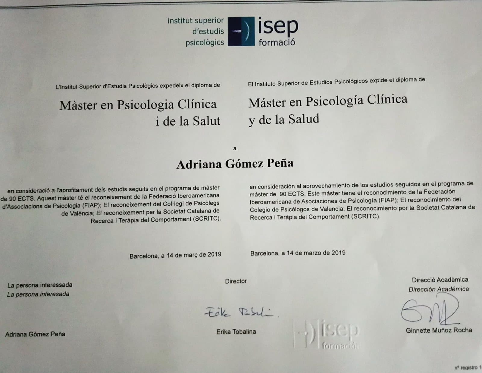 Máster en Psicología Clínica y de la Salud